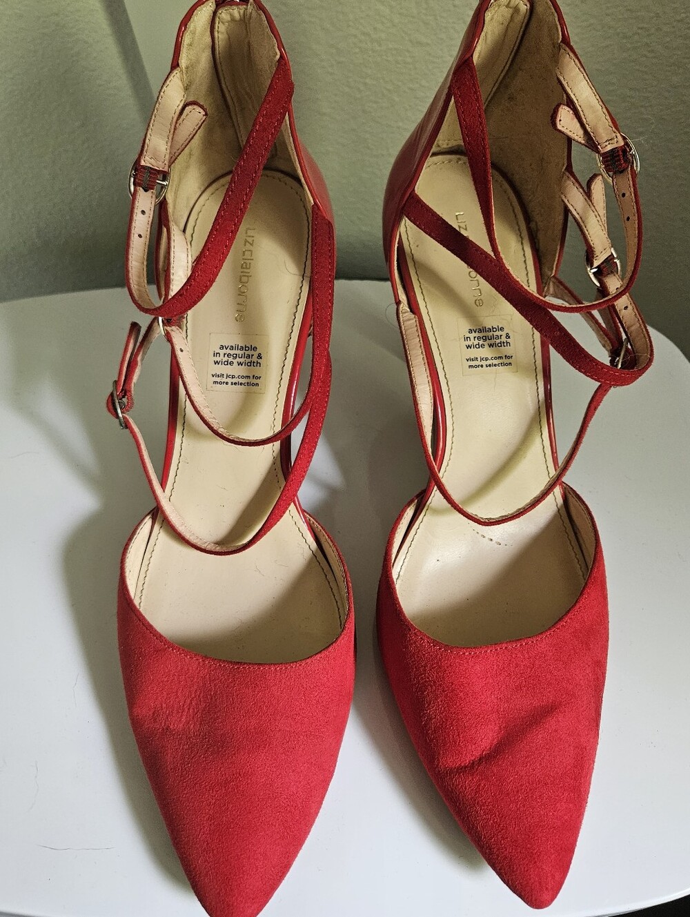 Liz Claiborne Red Suede Pointed-Toe Ankle-Strap Heels